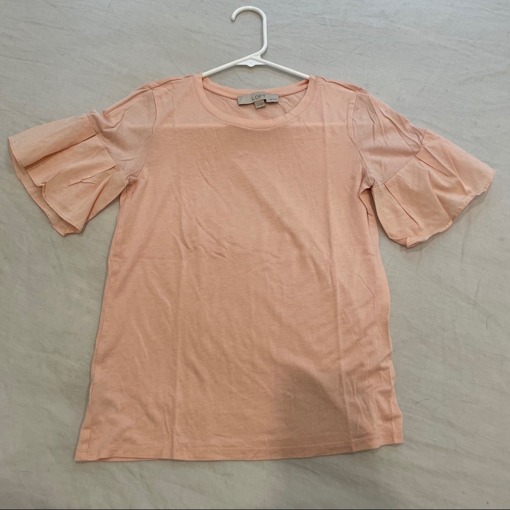 Loft Pink Ruffle Sleeve T shirt